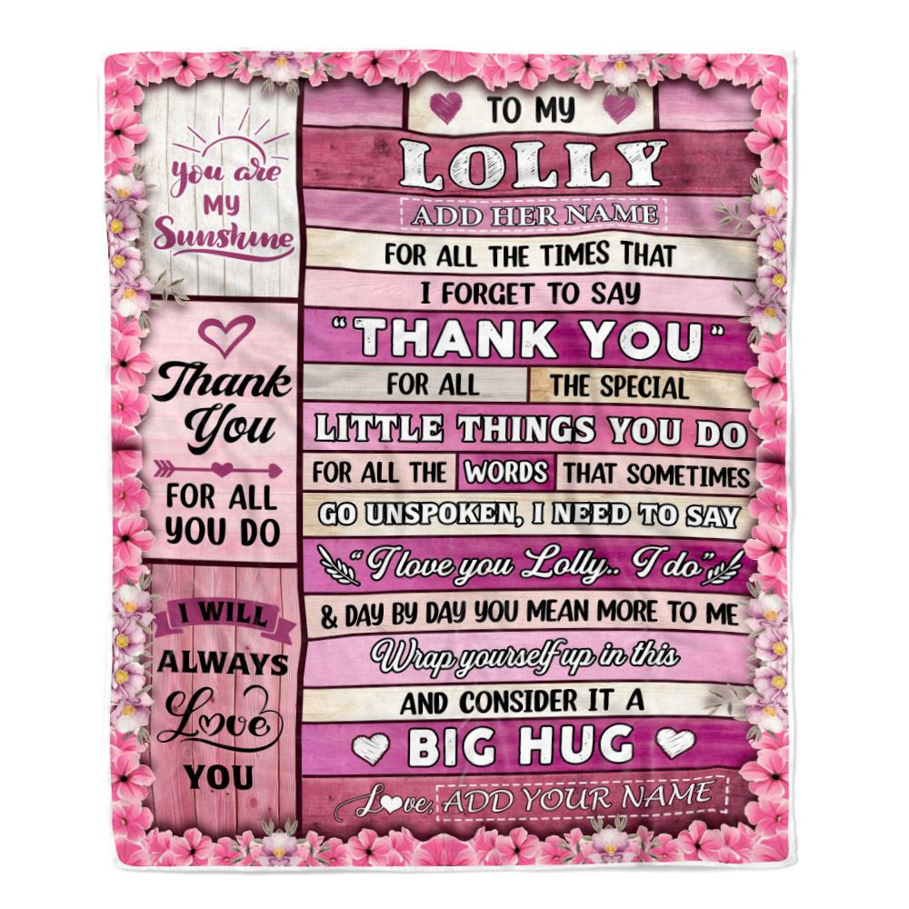 Personalized To My Lolly Gifts Blanket From Granddaughter Wood Thank You Best Lolly Birthday Gifts Mothers Day Christmas Custom Name Fleece Blanket