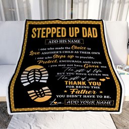 Personalized Stepped Up Dad Blanket From Daughter Son Happy Fathers Day Gift For Stepdad Bonus Dad Daddy Birthday Christmas Customized Fleece Throw Blanket
