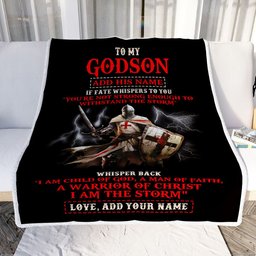 Personalized To My Godson From Godfather Blanket For Men Warrior Knight Templar I Am The Storm Godson Birthday Gifts Christmas Customized Fleece Blanket