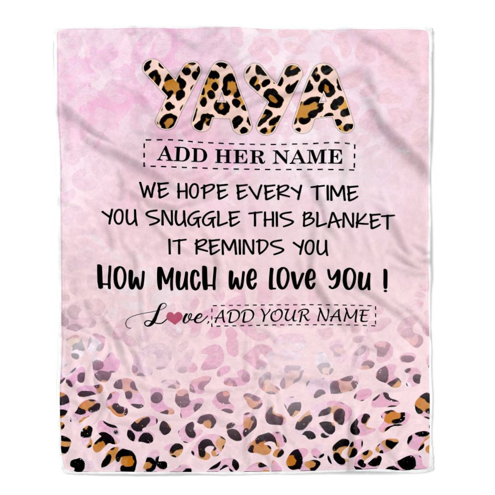 Personalized To My Yaya Gifts From Kids Grandkids Blanket Pink Leopard Happy Birthday Gifts For Yaya Mothers Day Christmas Customized Fleece Throw Blanket