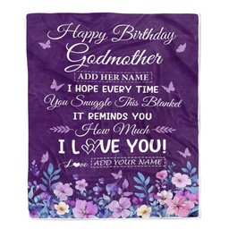 Personalized Happy Godmother Birthday Gifts From Niece Nephew Blanket Purple Floral Unique Birthday Gift Aunt Gifts Customized Fleece Throw Blanket