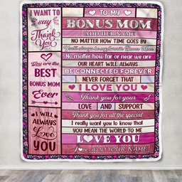 Personalized To My Bonus Mom Gifts Blanket From Stepdaughter Stepson Wood My Favorite Stepmom Birthday Gifts Mothers Day Christmas Customized Fleece Blanket