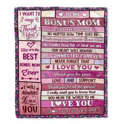 Personalized To My Bonus Mom Gifts Blanket From Stepdaughter Stepson Wood My Favorite Stepmom Birthday Gifts Mothers Day Christmas Customized Fleece Blanket
