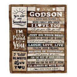 Personalized Gifts For Godson From Godmother Aunt Blanket Wood Love You Fathers Day Godson Gifts Birthday Graduation Christmas Customized Fleece Throw Blanket