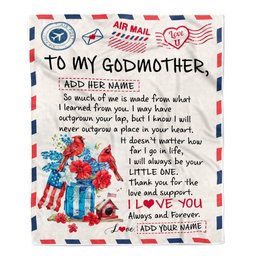 Personalized To My Godmother Gifts Blanket From Niece Nephew Cardinal Letter Air Mail Letter Birthday Gifts For Aunt Mothers Day Christmas Godmother Fleece Blanket