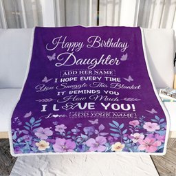 Personalized Happy Daughter Birthday Gifts From Mom Dad Blanket Purple Floral Unique Birthday Gift Daughter Gifts Customized Fleece Throw Blanket
