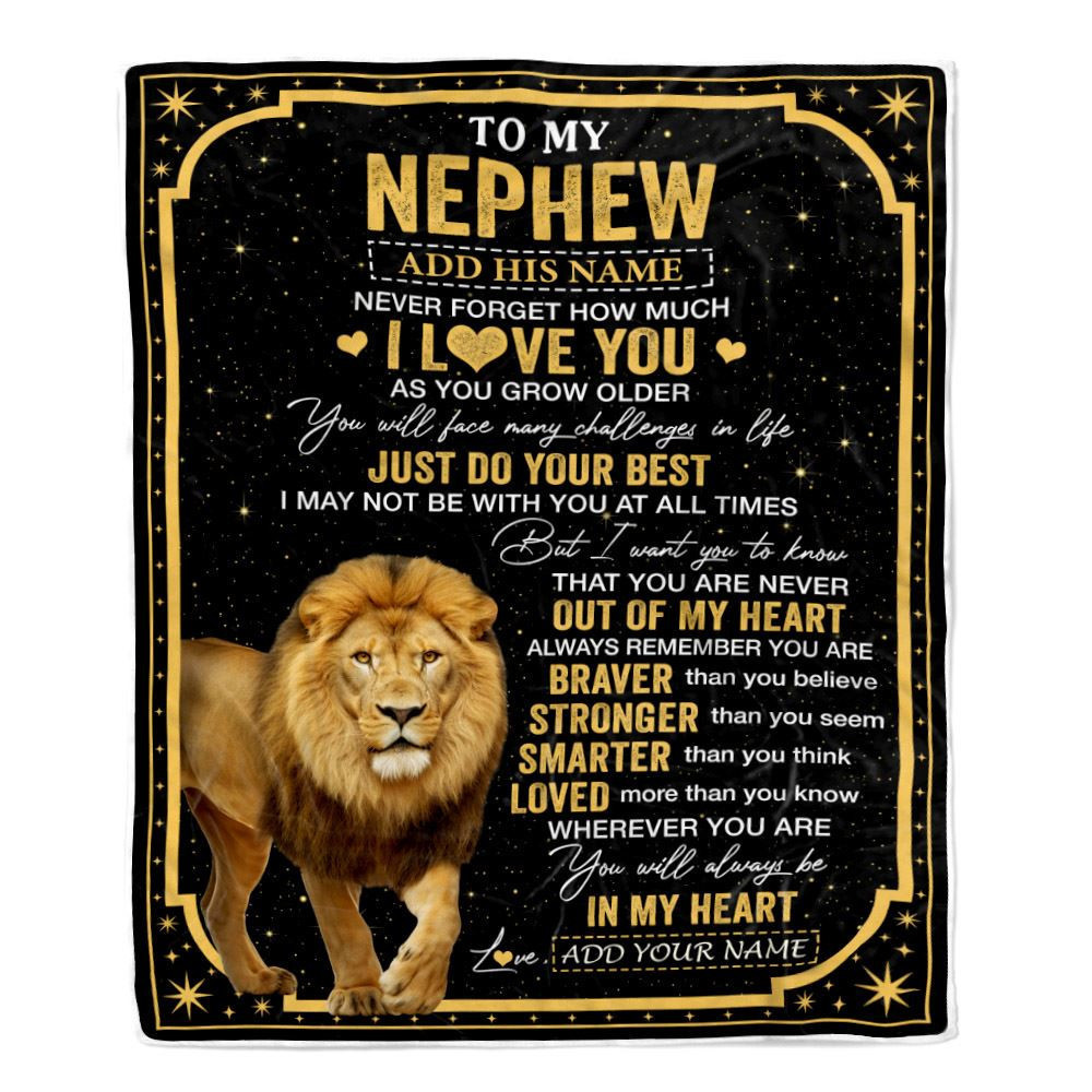Personalized To My Nephew Gifts From Aunt Uncle Auntie Blanket Lion I Love You Graduation Birthday Gifts For Nephew Christmas Customized Fleece Throw Blanket