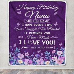 Personalized Happy Nana Birthday Gifts From Granddaughter Grandson Blanket Purple Floral Unique Birthday Gift Nana Gifts Customized Fleece Blanket