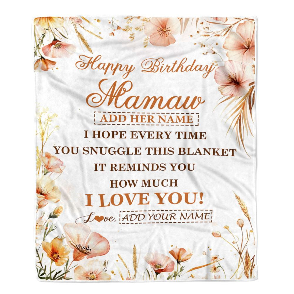 Personalized Birthday Gifts For Mamaw Gifts From Granddaughter Grandson Blanket Yellow Happy Birthday Mamaw Unique Gift Bday Customized Fleece Blanket