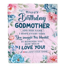 Personalized Happy Birthday Godmother Gifts From Niece Nephew Blanket Floral Flower For Aunt Gifts For Birthday Customized Fleece Throw Blanket