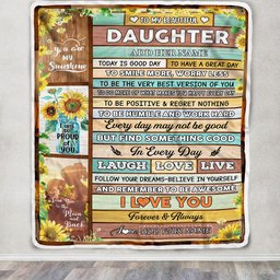 Personalized To My Beautiful Daughter Gifts Blanket From Mom Mother Wood Sunflower Gifts For Daughter Birthday Graduation Christmas Customized Fleece Blanket