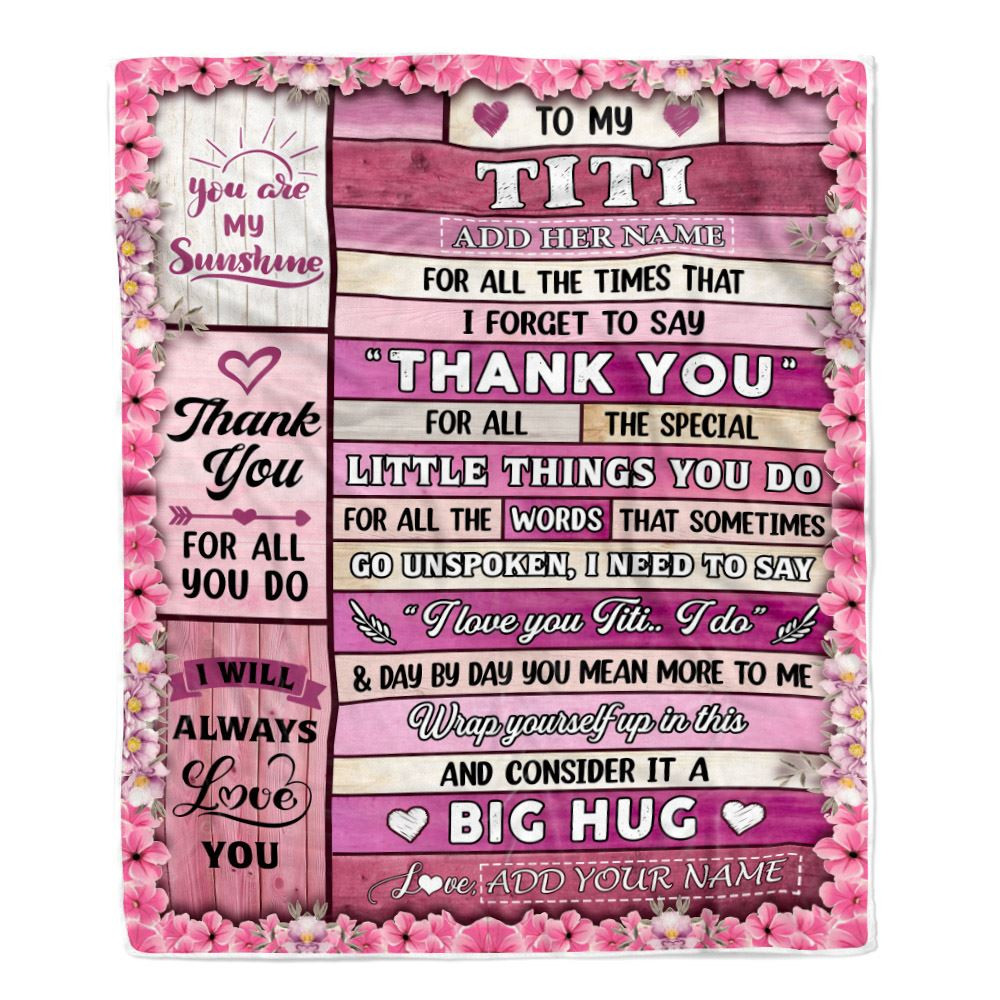 Personalized To My Titi Gifts Blanket From Niece Nephew Wood Thank You Best Titi Birthday Gifts Mothers Day Christmas Custom Name Fleece Throw Blanket
