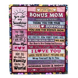 Personalized To My Bonus Mom Gifts Blanket From Stepdaughter Stepson Wood You Are The Stepmom Birthday Gifts Mothers Day Christmas Customized Fleece Blanket