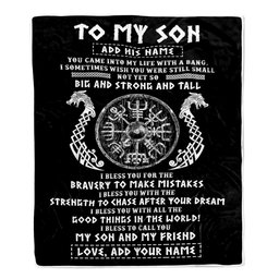 Personalized To My Son Viking Blanket From Dad My Son And My Friend Scandinavian Norse Runes Son Birthday Gifts Christmas Customized Bed Fleece Throw Blanket