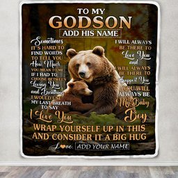 Personalized To My Godson Gift Blanket From Godmother Uncle Sometimes It's Hard Bear Godson Birthday Gifts Graduation Christmas Customized Fleece Blanket