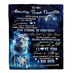 Personalized To My Amazing Bonus Daughter Lion Blanket From Stepmother My Sunshine Stepdaughter Birthday Gifts Christmas Customized Fleece Throw Blanket