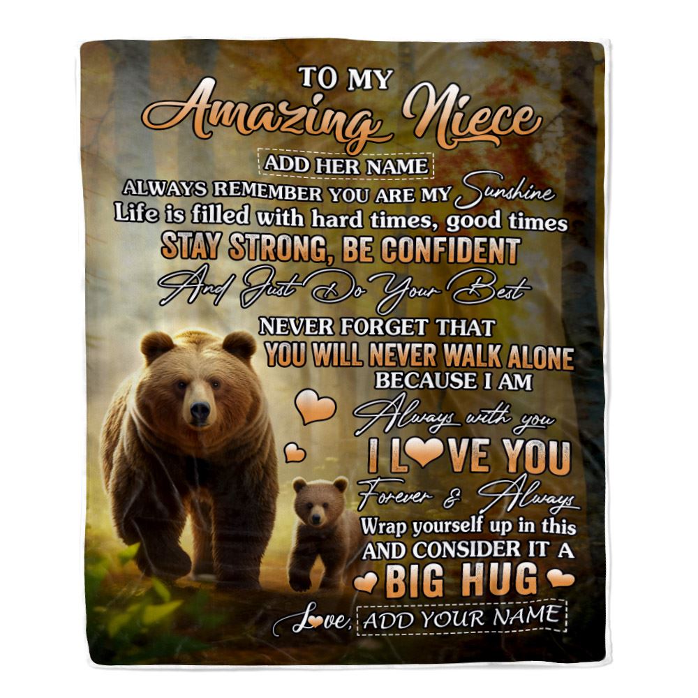 Personalized To My Amazing Niece Bear Blanket From Aunt Uncle Auntie My Sunshine Niece Birthday Gifts Graduation Christmas Customized Fleece Throw Blanket