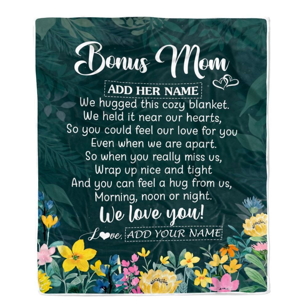 Personalized Bonus Mom Blanket From Stepdaughter Floral Green We Love You Stepmother Mothers Day Birthday Gifts Christmas Customized Fleece Blanket