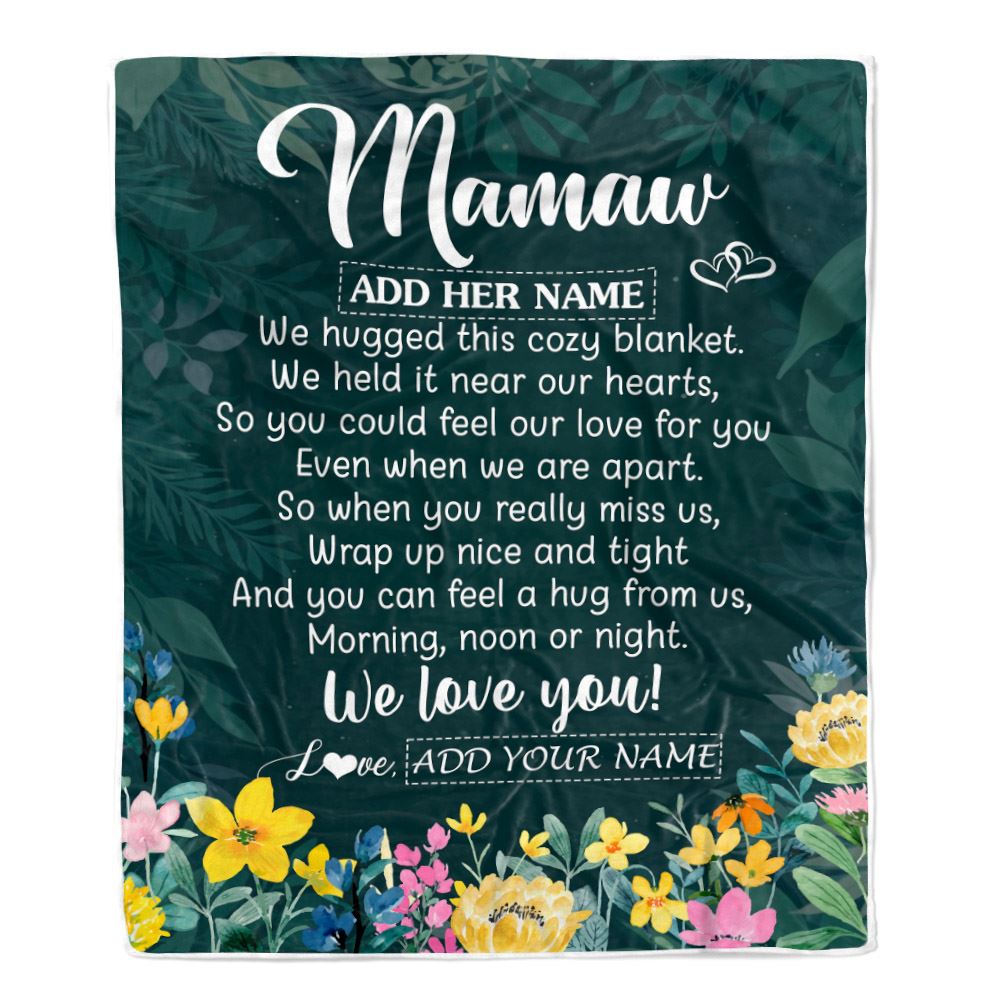 Personalized Mamaw Blanket From Granddaughter Grandchildren Floral Green We Love You Mamaw Birthday Gifts Mothers Day Christmas Customized Fleece Blanket
