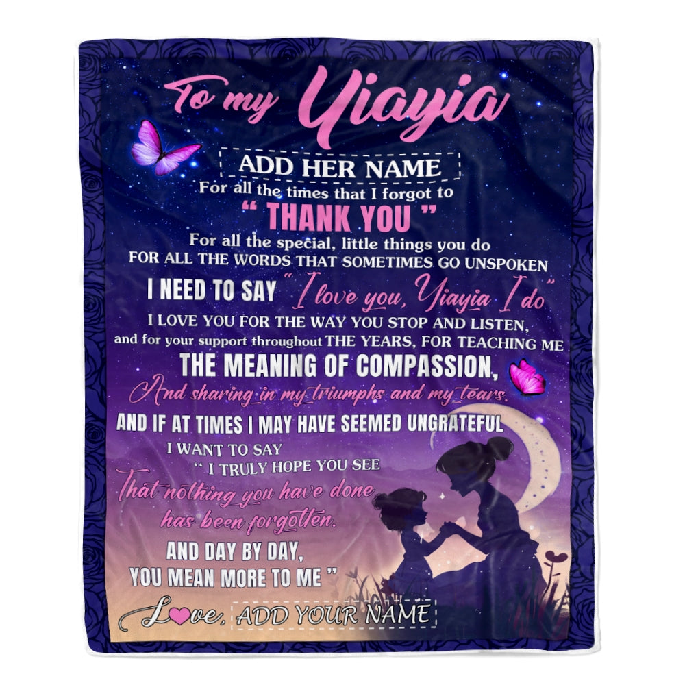 Personalized To My Yiayia Blanket From Grandkids Grandson Night Sky Thank You Love You Yiayia Birthday Gifts Mothers Day Christmas Customized Fleece Blanket