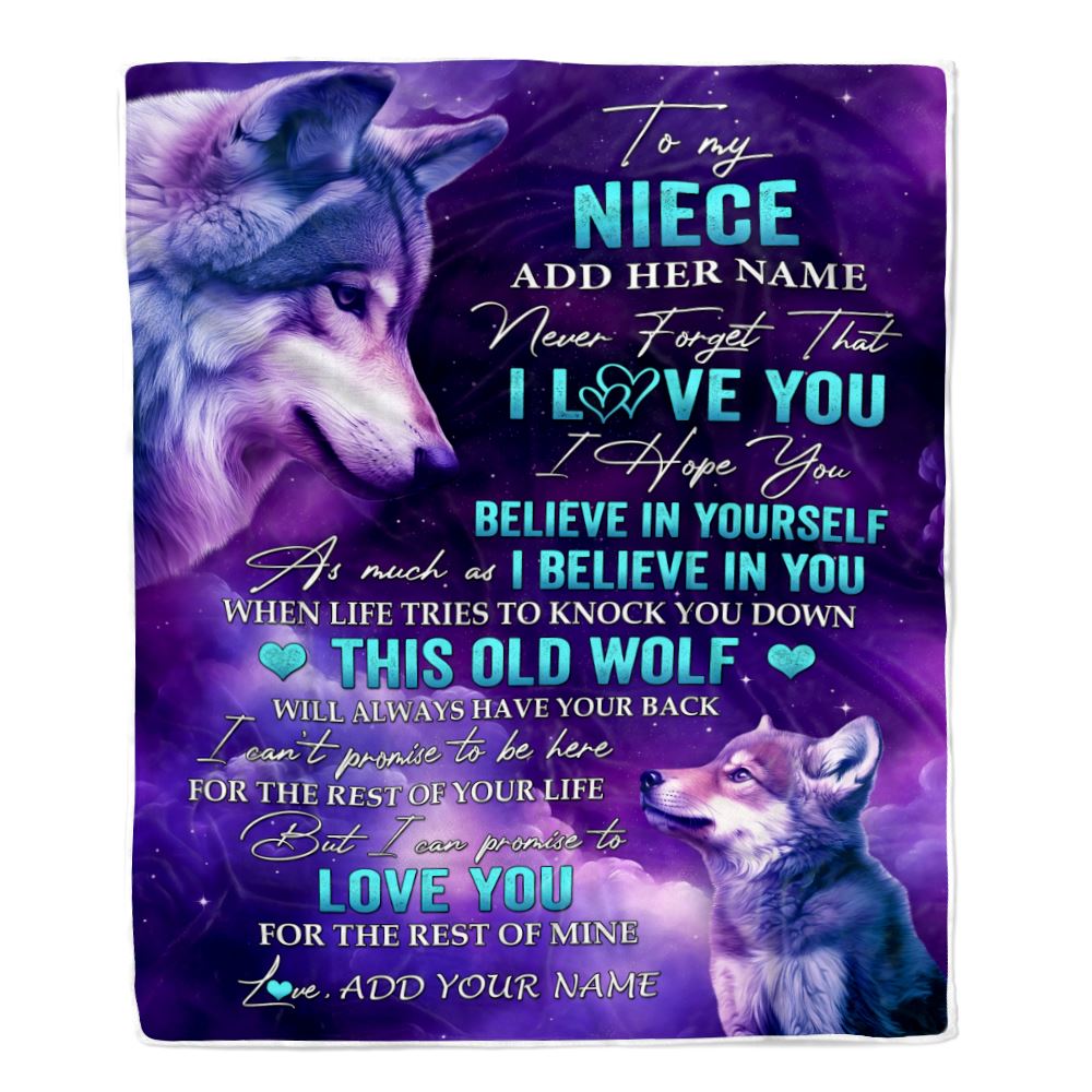 Personalized To My Niece Blanket From Aunt Uncle Wolf Never Forget I Love You Niece Birthday Gifts Graduation Christmas Customized Fleece Throw Blanket