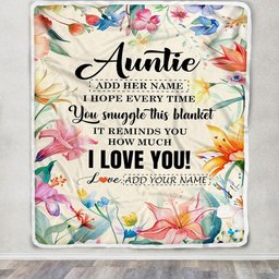 Personalized To My Auntie Blanket From Niece Nephew Floral I Love You Great Auntie Birthday Gifts Mothers Day Christmas Customized Fleece Throw Blanket