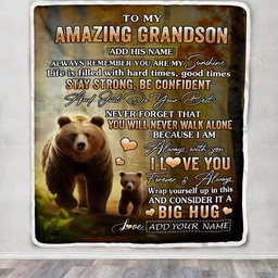 Personalized To My Amazing Grandson Bear Blanket From Grandma Grandpa My Sunshine Grandson Birthday Gifts Graduation Christmas Customized Fleece Throw Blanket