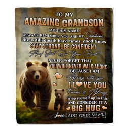 Personalized To My Amazing Grandson Bear Blanket From Grandma Grandpa My Sunshine Grandson Birthday Gifts Graduation Christmas Customized Fleece Throw Blanket