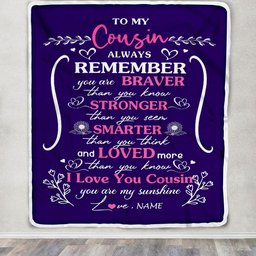 Personalized To My Cousin Blanket From Family Member Purple I Love You Cousin Birthday Gifts Graduation Christmas Customized Bed Fleece Throw Blanket