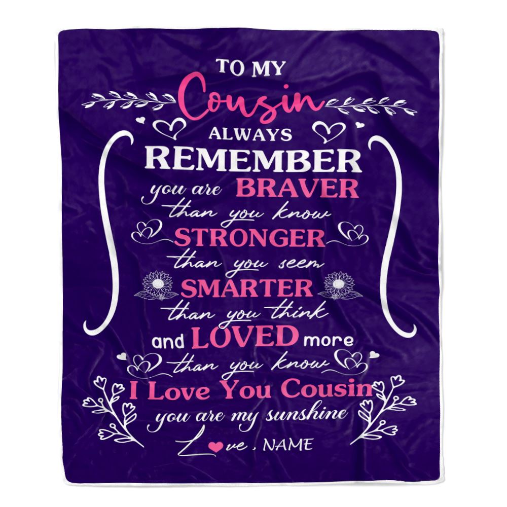 Personalized To My Cousin Blanket From Family Member Purple I Love You Cousin Birthday Gifts Graduation Christmas Customized Bed Fleece Throw Blanket