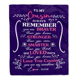 Personalized To My Cousin Blanket From Family Member Purple I Love You Cousin Birthday Gifts Graduation Christmas Customized Bed Fleece Throw Blanket