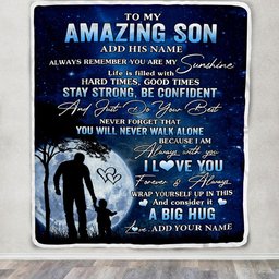 Personalized To My Amazing Son Blanket From Mom Dad Father My Sunshine Son Birthday Gifts Graduation Christmas Customized Fleece Throw Blanket