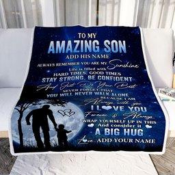 Personalized To My Amazing Son Blanket From Mom Dad Father My Sunshine Son Birthday Gifts Graduation Christmas Customized Fleece Throw Blanket