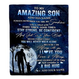 Personalized To My Amazing Son Blanket From Mom Dad Father My Sunshine Son Birthday Gifts Graduation Christmas Customized Fleece Throw Blanket