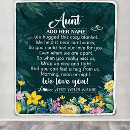 Personalized Aunt Blanket From Niece Nephew Floral Green We Love You Aunt Mothers Day Birthday Gifts Christmas Customized Fleece Throw Blanket