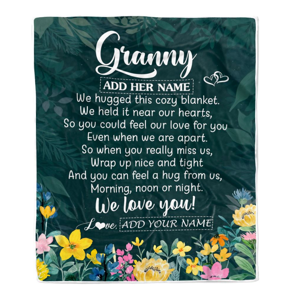 Personalized Granny Blanket From Grandkids Granddaughter Floral Green We Love You Granny Birthday Gifts Mothers Day Christmas Customized Fleece Throw Blanket