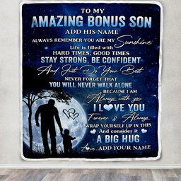 Personalized To My Amazing Bonus Son Blanket From Stepdad My Sunshine Stepson Birthday Gifts Graduation Christmas Customized Fleece Blanket