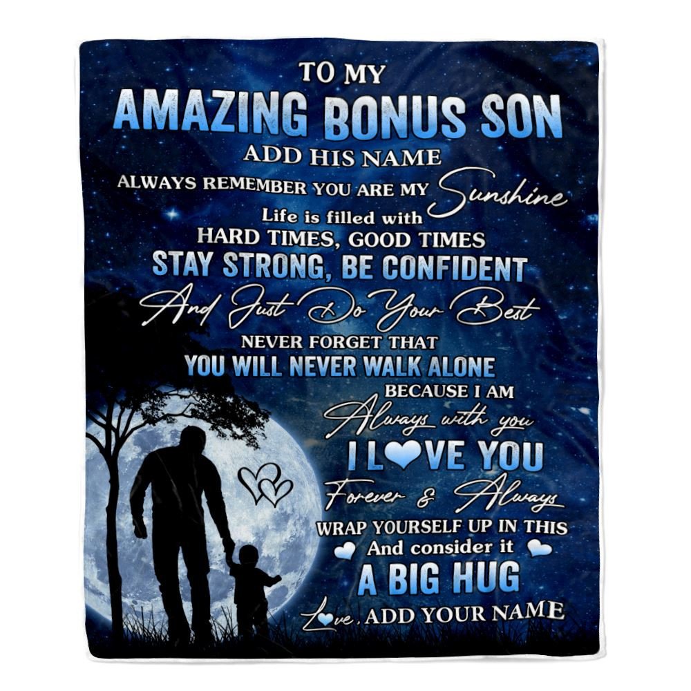 Personalized To My Amazing Bonus Son Blanket From Stepdad My Sunshine Stepson Birthday Gifts Graduation Christmas Customized Fleece Blanket