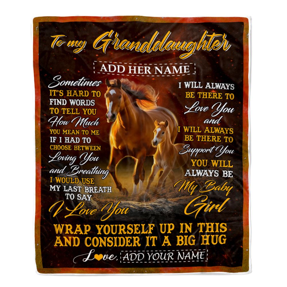 Personalized To My Granddaughter Blanket From Grandma Papa Sometimes It's Hard Horse Granddaughter Birthday Gifts Graduation Christmas Fleece Throw Blanket