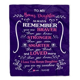 Personalized To My Bonus Daughter Blanket From Stepmom Stepdad Purple I Love You Stepdaughter Birthday Gifts Christmas Customized Bed Fleece Throw Blanket