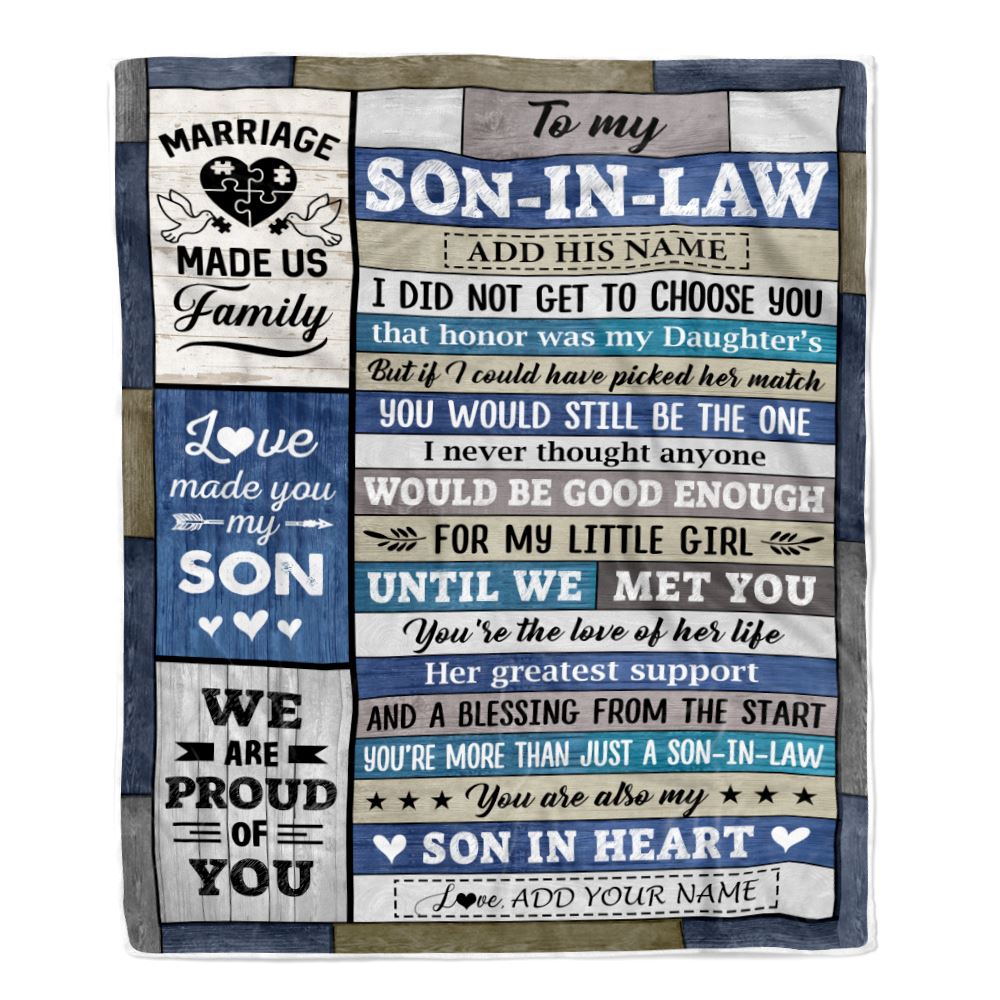 Personalized To My Son-In-Law Gifts Blanket From Mother-In-Law Wood Son Heart Birthday Gifts Ideas Fathers Day Christmas Customized Fleece Throw Blanket