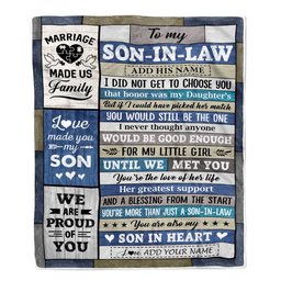 Personalized To My Son-In-Law Gifts Blanket From Mother-In-Law Wood Son Heart Birthday Gifts Ideas Fathers Day Christmas Customized Fleece Throw Blanket