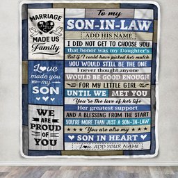 Personalized To My Son-In-Law Gifts Blanket From Mother-In-Law Wood Son Heart Birthday Gifts Ideas Fathers Day Christmas Customized Fleece Throw Blanket
