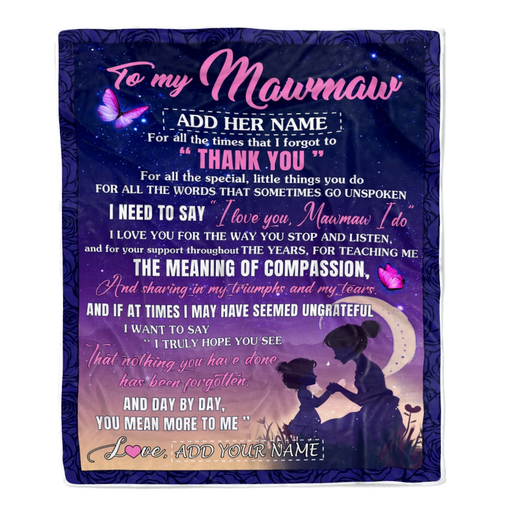 Personalized To My Mawmaw Blanket From Grandkids Grandson Night Sky Thank You Love You Mawmaw Birthday Gifts Mothers Day Christmas Customized Fleece Blanket