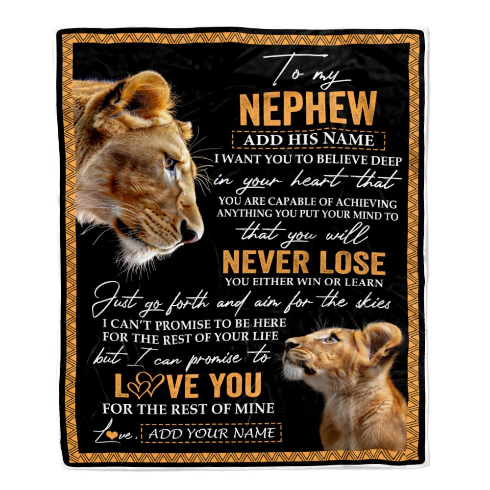 Personalized To My Nephew Blanket From Aunt Auntie You Will Never Lose Lion Nephew Birthday Gifts Graduation Christmas Customized Fleece Throw Blanket