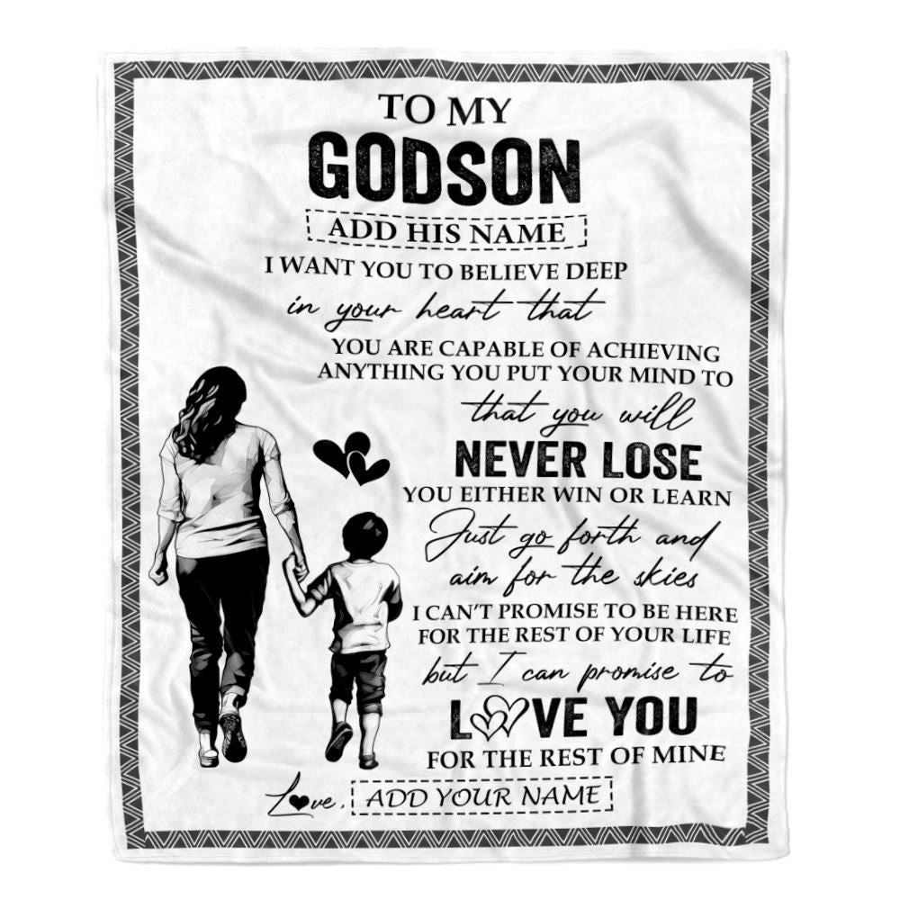Personalized To My Godson Blanket You Will Never Lose From Godmother Aunt Godson Birthday Gifts Graduation Christmas Customized Fleece Throw Blanket