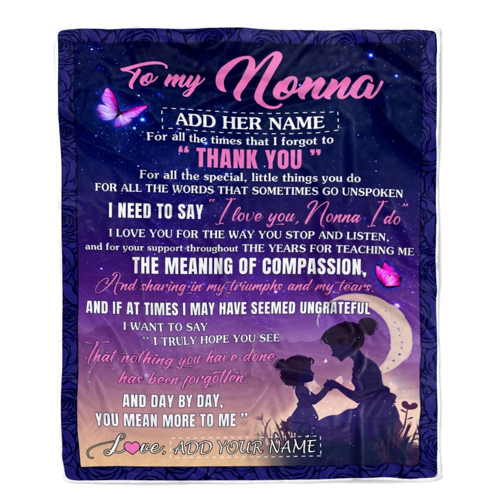 Personalized To My Nonna Blanket From Grandkids Grandson Night Sky Thank You Love You Nonna Birthday Gifts Mothers Day Christmas Customized Fleece Blanket