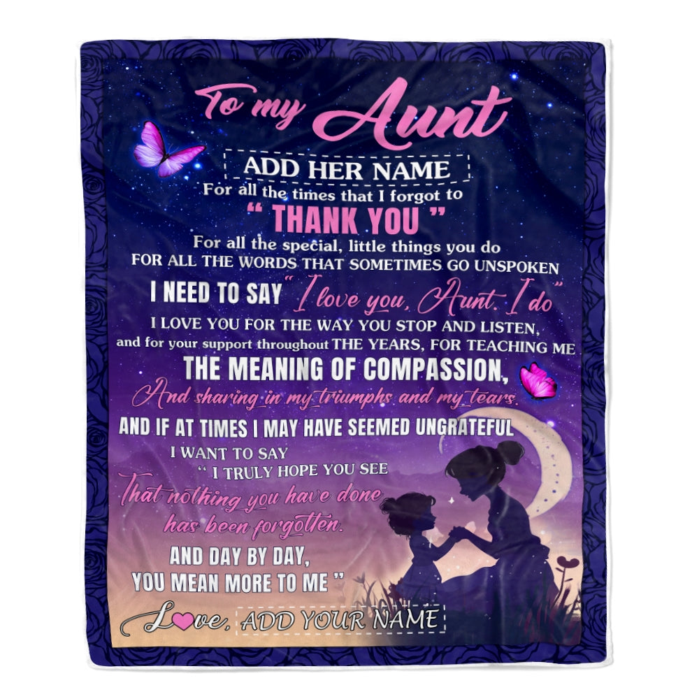 Personalized To My Aunt Blanket From Niece Night Sky Thank You Love You Aunt Birthday Gifts Mothers Day Christmas Customized Fleece Throw Blanket