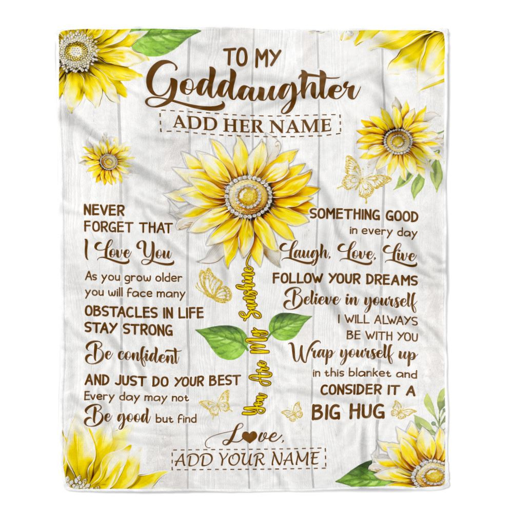 Personalized To My Goddaughter Gift Blanket From Godmother Uncle Sunflower Laugh Love Live Goddaughter Birthday Graduation Christmas Customized Fleece Blanket