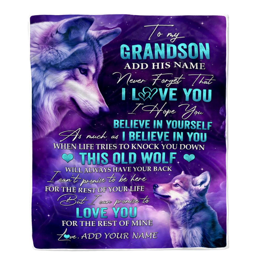 Personalized To My Grandson Blanket From Grandma Grandpa Wolf Never Forget I Love You Grandson Birthday Gifts Graduation Christmas Customized Fleece Blanket